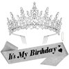 CURASA Birthday Sash and Crown Silver Birthday Sash for Women Birthday Crown Adult Women Giltter Its My Birthday Sash Birthday Tiara for Women Girls Princess Crown Birthday Decoration Party Favors Gifts