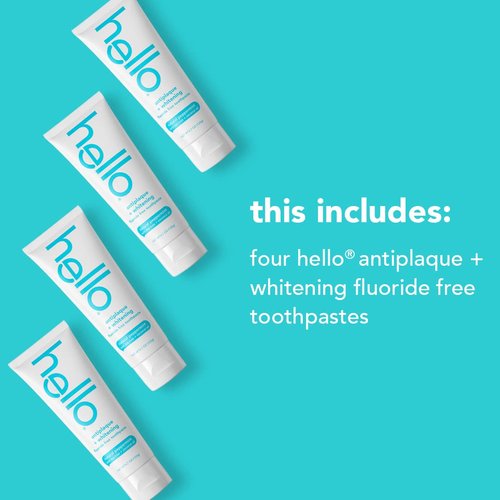 hello Antiplaque and Whitening Fluoride Free Toothpaste, Natural Peppermint Flavor, SLS Free, Gluten Free, Peroxide Free, Vegan, 4.7 Ounce (Pack of 4)