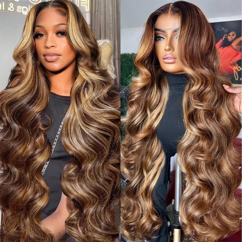 30Inch 13x6 Ombre Highlight Wig Human Hair Body Wave Lace Front Wigs Human Hair Colored Glueless Wigs Human Hair Pre Plucked With Baby Hair 4/27 Honey Blonde Ombre Colored 13x6 HD Lace Frontal Wigs