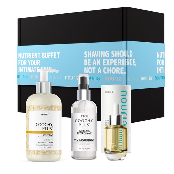Coochy Plus HydroLock MOISTURIZING+ 3-Steps Kit Intimate Shave Gift Set: NOURIA Pre-Shave Elixir Oil + Coochy Plus Shave Cream Sweet Diva + Intimd After Shave Protection Mist