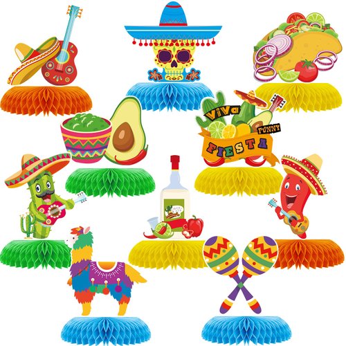Tarklanda 10pcs Mexican Cinco de Mayo Honeycomb Table Centerpieces Party Decorations,3D Double Side Toppers Paper Fans Mexican Fiesta Theme Taco Bout Birthday Party Decor Supplies