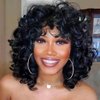 Sakula Short Curly Wigs for Black Women Human Hair Wigs for Black Women 180% Density Big Loose Wave Brazilian hair wigs Natural Wigs Half Wigs Soft Hair Black Wigs (#1B Natural Black 8 inch)
