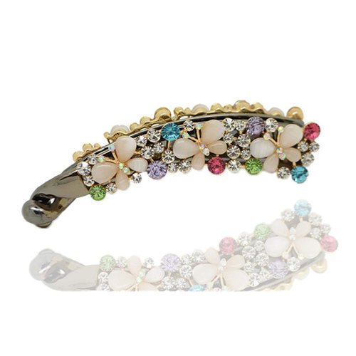 Ruihfas Crystal Rhinestone Hair Banana Clip Claw Barrette Hairpin for Women Hair Jewelry Accessories (White)