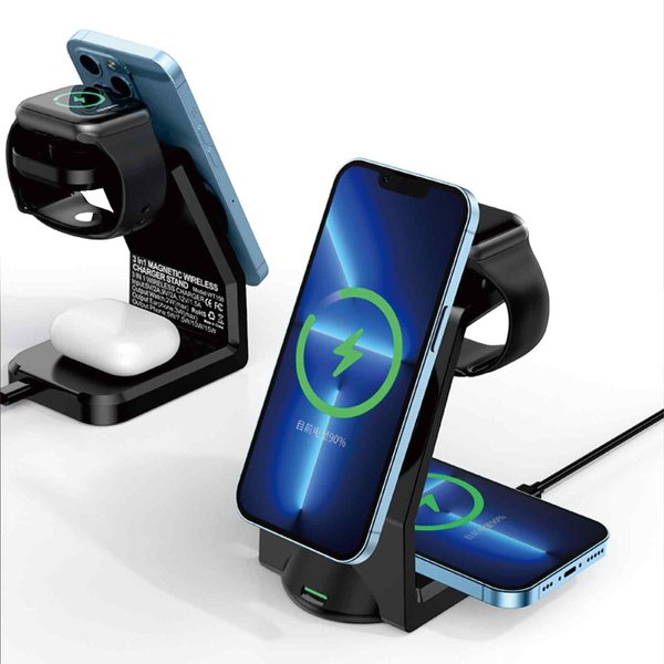 AWUKOMSN Wireless Charger Charging Station Magnetic 3 in 1 Charging Station for Apple Multiple Devices Wireless Charging Stand for Apple-15/14 Pro Max,iWatch Ultra/8/se/7/6/5/4/3/2, AirPods2/Pro,Black