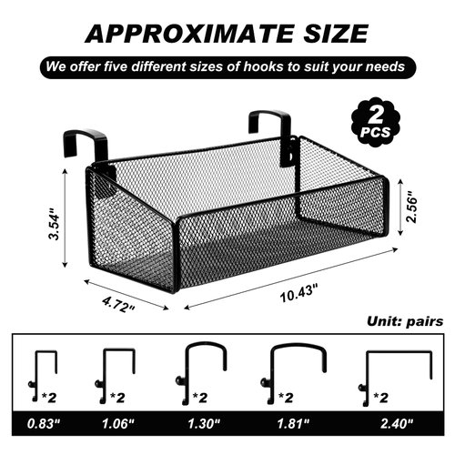 Zubebe 2 Pieces Bedside Shelf for Bed with 10 Pairs Hooks Bunk Bed Shelf for Top Bunk Bedside Caddy Hanging Storage Basket Black Metal Organizer for Book Phones Drinks College Dorm Home Office Desk
