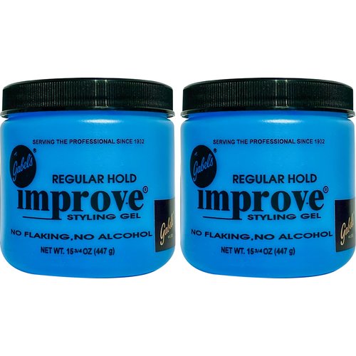 Improve Styling Hair Gel Blue Regular Hold (15.75oz) no pump Authentic Gabel's Manufacturer Direct has protection seal and Gabel's logo in black label on the jar. (Pack of 2)