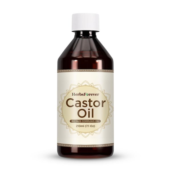 Herbsforever Castor Oil Ricinum Communis Seeds Oil Maintain Healthy Skin, Hair, Lashes & Brows Cold Pressed Premium Oil Non GMO, Vegan 7.1 fl oz 210 ml