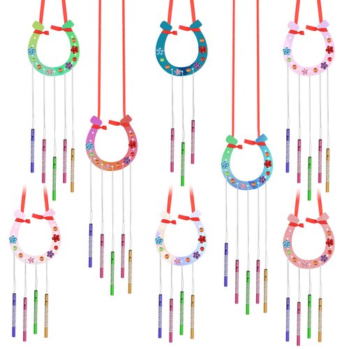 16 Pack DIY Wind Chimes for Kids, Horseshoe Wooden Wind Chime Craft Make A Wind Chime Kit Kids Spring Craft Kits for Boys Girls Activity Birthday Supplies
