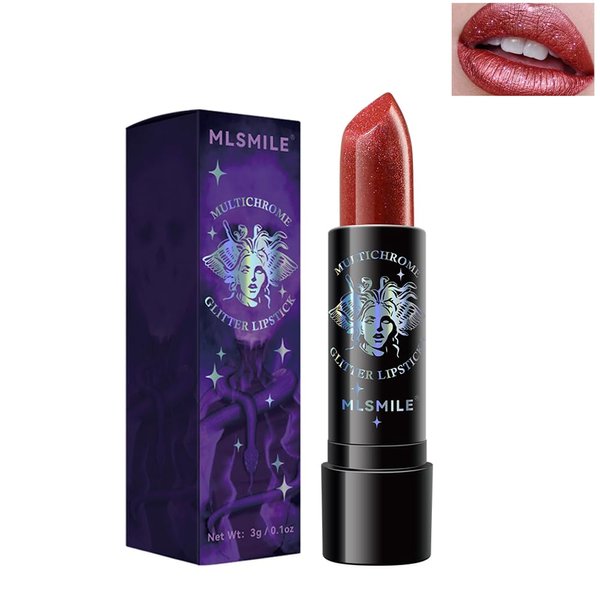 BEUKING Glitter Shimmer Lipstick 6 Colors Waterproof Long Lasting Diamond Pearlescent Metallic Lip Gloss Women Lips Makeup Cosmetic for Masquerade, Cosplay, Halloween Dailyday Makeup (04#)