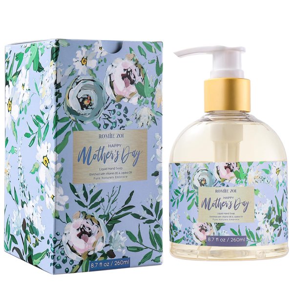 ROMIIE ZOI Mini Liquid Hand Soap for Mother's Day Gift Basket - Luxury Floral Design- Infused with Rose Scented Aroma - 260 ML / 8.7 FL OZ