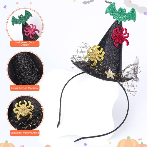 Witch Hat Headband Spider Hairband for Women Girls Halloween Hair Accessories Black Glitter Witch Hat Design Halloween Hair Band Head Wear Gifts