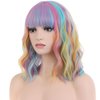 PATTNIUM Rainbow Wig Short Wavy Colorful Wig Pastel Rainbow Wig with Bangs Multicolor Wig for Women Girls Heat Resistant Synthetic Cosplay Costume Wig (Rainbow)