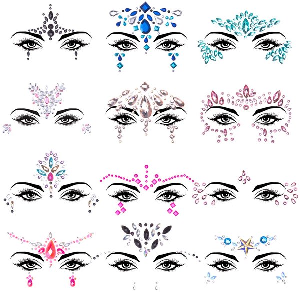 SIQUK 12 Sets Face Jewels Mermaid Face Gems Face Rhinestone Temporary Tattoos Crystal Tears Gems Stones for Race Carnival Festival Party