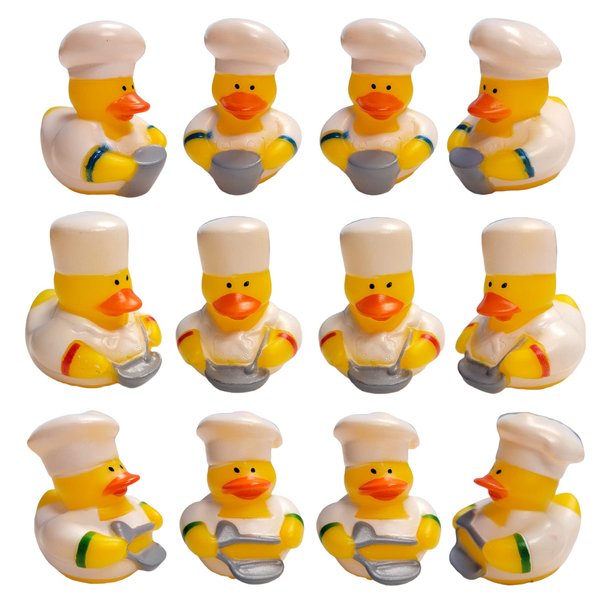 Cool Rubber Ducks (2") Standard Size. (12 Pack) Cute Duck Bath Tub Pool Toys. (Chef Rubber Ducks)