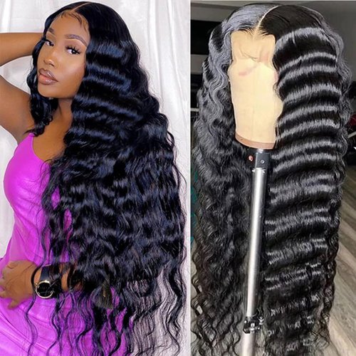 24 Inch Loose Wave Lace Front Wigs Human Hair 13x4 HD Transparent Loose Deep Wave Human Hair Lace Front Wigs for Black Women 180% Density Glueless Wigs Human Hair Pre Plucked with Baby Hair