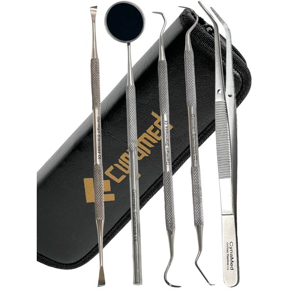 Premium Dental Tools, Plaque Remover for Teeth, Professional Hygiene Cleaning Kit,Stainless Tooth Scraper Plaque Tartar Remover Cleaner,Dental Pick Scaler Oral Care Tools Set (Set of 5 with CASE)