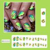 Press on Nails Short Square Fluorescent Green Design False Nails Gold Lines Full Cover Reusable Fake Nails Gradient French Artificial Acrylic Nails Medium Glossy Coffin Nails Glue on Nails for Women