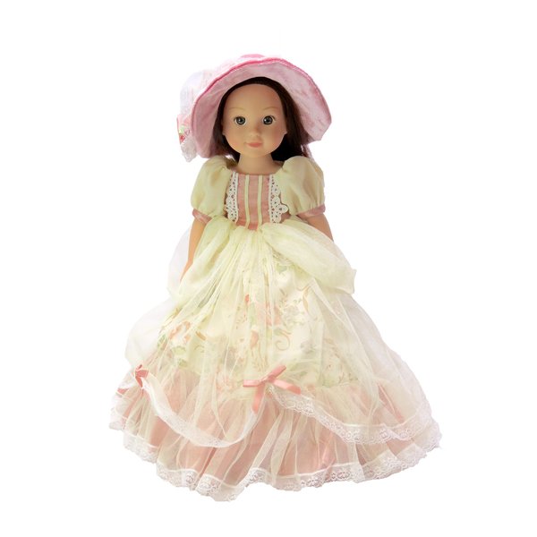 American Fashion World Pink Floral Colonial Dress Set for 14-Inch Dolls |Hat Included | Premium Quality & Trendy Design | Dolls Clothes | Outfit Fashions for Dolls for Popular Brands