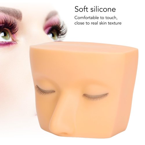 Lash Mannequin Head, 3 Layer Lashes Eyelash Mannequin Head for Make Up Eye Lashes Eyelash Extensions, Soft Touch Makeup Practice Face (Yellow Skin)