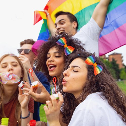 mdgfge 6Pcs Rainbow Hair Bows with Clips Gay Day Grosgrain Ribbons Rainbow Hair Pins Alligator Hair Accessories for Women Girls Party Decoration Daily Use