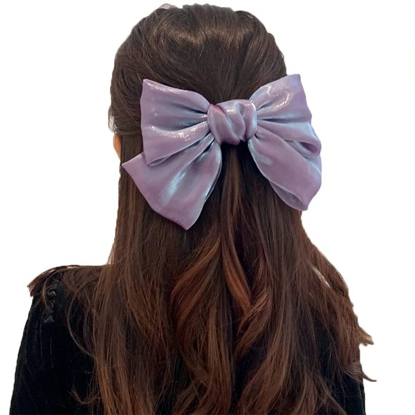 Big Satin Bow Hair Clip for Women Purple Barrette Hair Clips Bows Handmade Bowknot Hair Clip for Women's Head Bows for Women Girls Bow Hairpin