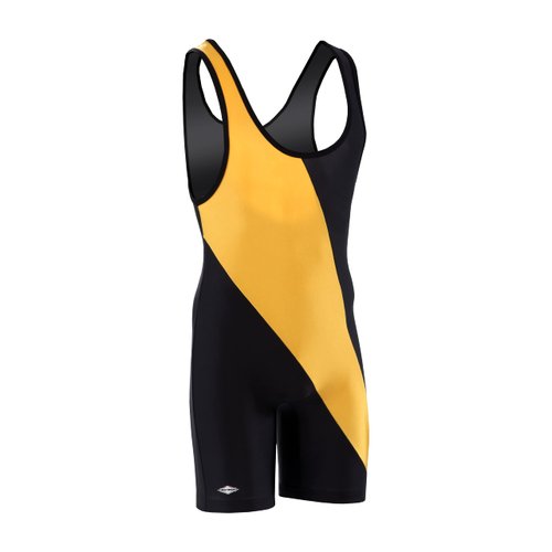 Matman Wrestling Singlet Men's Chest Sweep Weightlifting Singlet Nylon Spandex (Gold, 4X-Small)