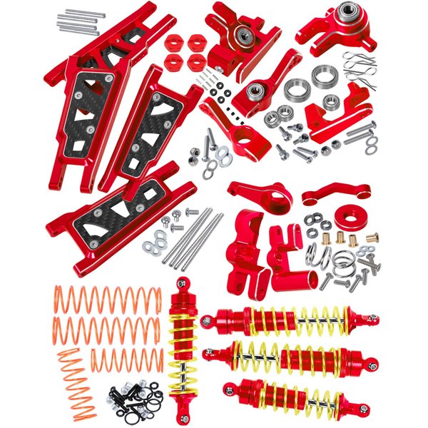 RCMYou Upgrades Part for 1/10 Slash/Rustler/Stampede 4x4 VXL,Alloy RC Shock Absorber,Caster Block,Steering Blocks,Rear Stub Axle Carriers,Steering Bellcranks,Suspension Arm,Red
