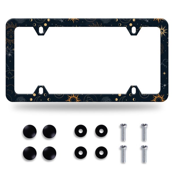 Sun Moon Stars License Plate Frame Starry License Plate Frames Stainless Steel Accessories Cars Decor with 4 Holes and Screws Fits Standard US CA Vehicles Size 12.2 x 6 Inches