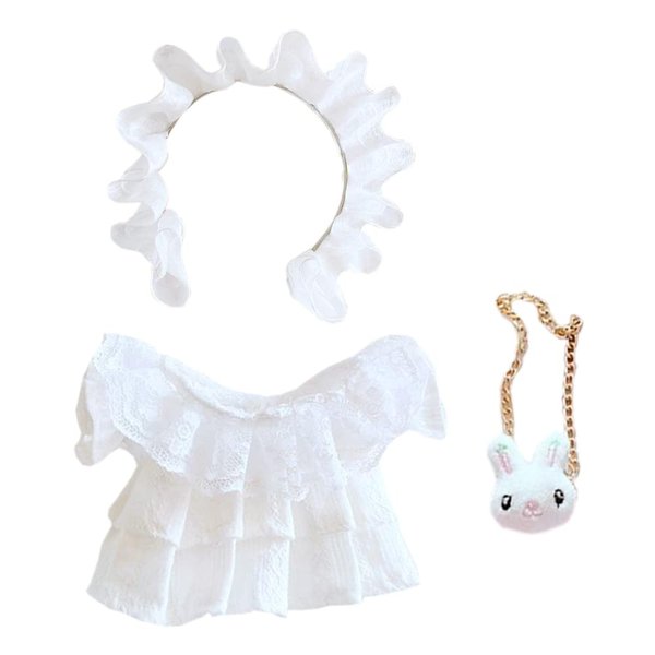 niannyyhouse Dress Pleated Lace Headband Bunny Backpack 7.8in（20cm） Humanoid Doll Stuffed Animals Clothes
