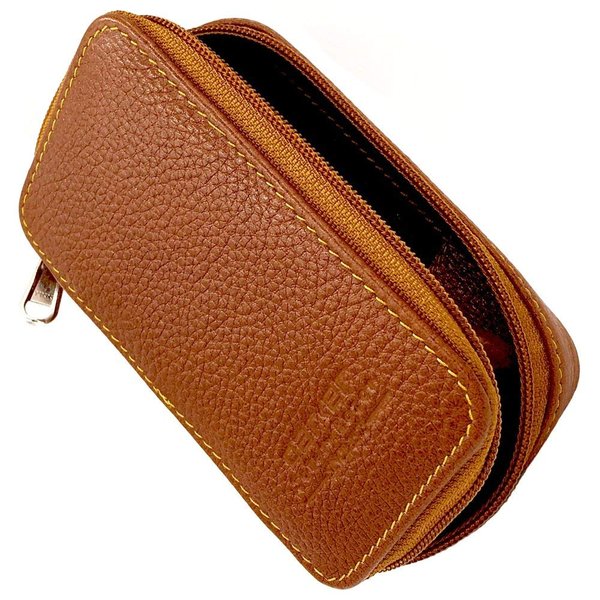 Parker Genuine Leather Double Edge Safety Razor Zippered Travel Case - Holds Safety Razor and Blade Pack