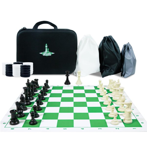 Travel Chess Set 20'' Silicone Chess Board-3.75'' King Height Plastic Chess Piece, Extra Queens & Storage Bag, 2 in 1 Portable Chess & Checker Board Games for Kids and Adults