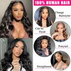 LAPONDAI 30 Inch Body Wave Lace Front Wigs Human Hair Pre Plucked 180% Density 13x4 Transparent HD Lace Front Wigs Glueless Frontal Wigs with Baby Hair Natural Black Human Hair Wig