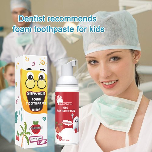 Kids Foam Toothpaste with Strawberry Flavor, Fluoride Free Natural Formula, Foam Toothpaste for Electric Toothbrush(60ml)(2 Pack)