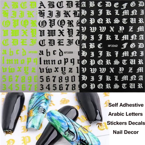 12 Sheet Letters Nail Art Sticker Adhesive Alphabet Nail Stickers Decals Manicure DIY Decoration Fingernails Tattoo Decor for Women Teen Girls Kids (Letters)