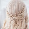 Foyte Crystal Bride Wedding Hair Comb Leaf Bridal Headpieces Rhinestone Flower Hair Vines Pearl Bridesmaid Side Combs Hair Accessories for Women and Girls (leaf)