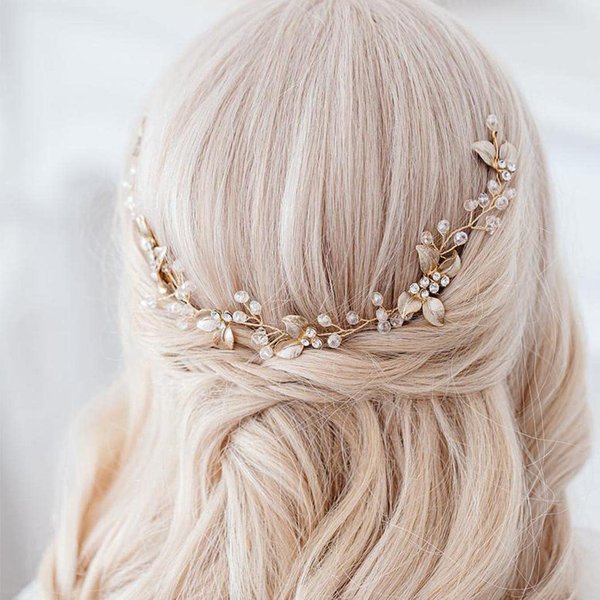 Foyte Crystal Bride Wedding Hair Comb Leaf Bridal Headpieces Rhinestone Flower Hair Vines Pearl Bridesmaid Side Combs Hair Accessories for Women and Girls (leaf)
