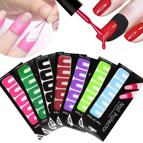 EBANKU Nail Polish Protector, 14 Sheets 140 Piece Disposable Peel Off Sticker U-Shape Tape for Nail Art Painting, Soft Plastic Nail Art Protector Spill-Proof Stickers Stamping Manicure Tool