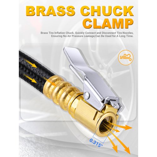 LUMITECO 12'' Tire Inflator Extension Tube, Tyre Pump Quick Inflation Chuck Adapter Hose for Quick-Inflation, Clip-On Connector High-Pressure Tube Car Motorcycle Bicycle Maintenance Accessories