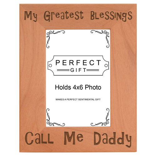 ThisWear Dad Father's Day Gift Blessings Call Me Daddy Natural Wood Engraved 4x6 Portrait Picture Frame Wood