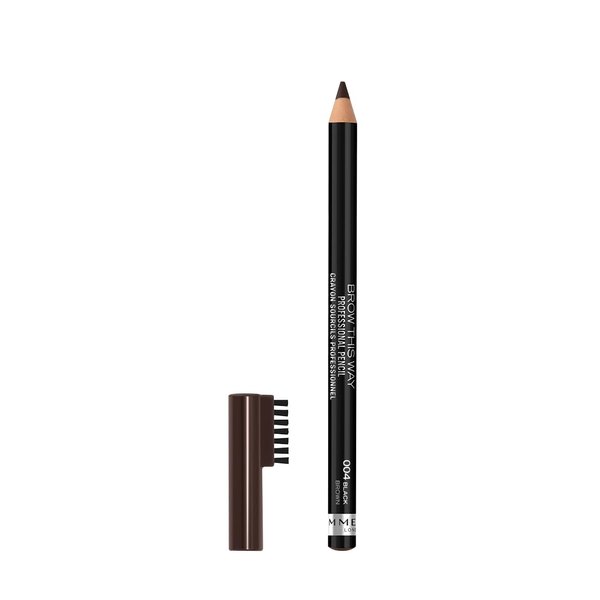 Rimmel London Brow This Way Professional Eyebrow Pencil, Long-Wearing, Highly-Pigmented, Built-In Brush, 004, Black Brown, 0.05oz