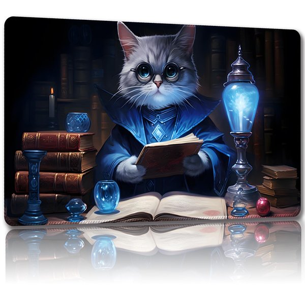 Malqiqi Playmat for MTG, with Free Storage Bags,Game Mat 24 x 14 inches, TCG and Board Game Mat for Cards,Mousepad Desk Mats (Cat 6-Regular)