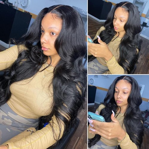 Lace Front Wigs Human Hair 13x4x1 T-Part Body Wave Bob Wigs Brazilian Virgin Middle Part Human Hair Wigs for Black Women Pre Plucked with Baby Hair 150% Density Natural Color(12 inch)