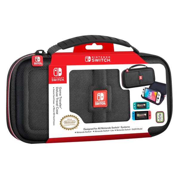 Game Traveler Nintendo Switch Deluxe OLED Case - Also for Switch & Switch Lite, Black Ballistic Nylon, Viewing Stand & Bonus Game Cases, Deluxe Handle, Licensed by Nintendo, #1 Selling Case in USA