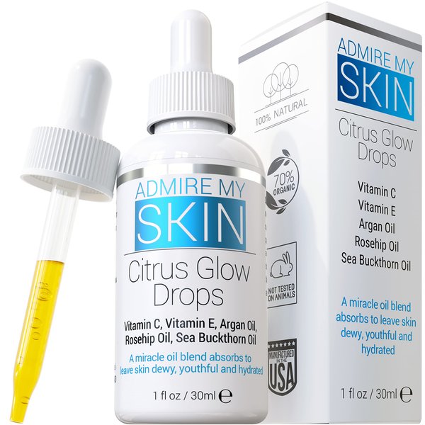 Admire My Skin Vitamin C Gua Sha Oil for Face - Organic Facial Oil for Glowing Skin with + Argan & Rosehip Oils - For a Dewy, Youthful Glow 1oz