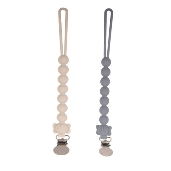 Baby Teether Chews, 2 Pack Pacifier Clip Holder, One-Piece Food Grade Silicone Pacifier Strap, Soft Flexible Pacifier Leash, for Boys and Girls Gifts
