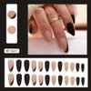 French Tip Press on Nails Medium Almond Fake Nails Black Oblique French False Nails Press Ons With Glitter Gold Thread Designs Full Cover Glue on Nails Acrylic Nail Kit for Women Manicure 24 Pcs