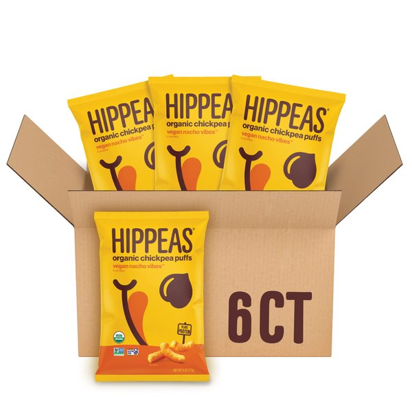 Hippeas Organic Chickpea Puffs, Vegan Nacho Vibes, 4 Ounce (Pack of 1), 4g Protein, 3g Fiber, Vegan, Gluten-Free, Crunchy, Plant Protein Snacks