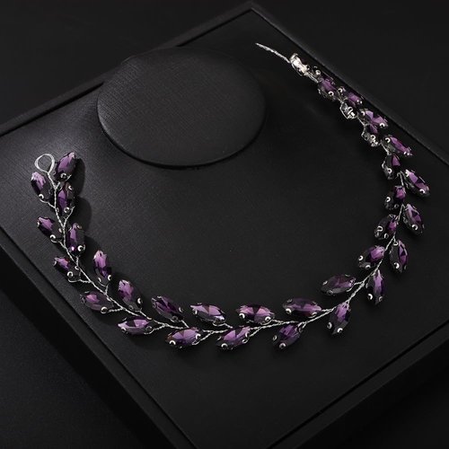 Teyglen Bride Wedding Crystal Hair Vine Full Purple Crystal Headband Bridal Hair Accessories Wedding Headpiece Handmade Rhinestone Hair Piece Headband for Women Girls (Purple)