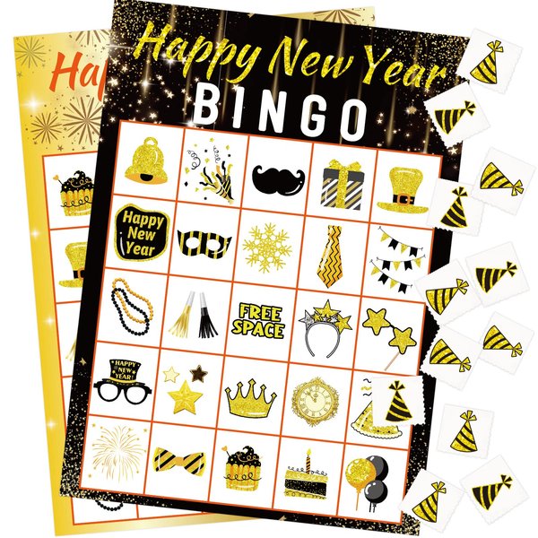 New Year Bingo Game for Kids 24 Players Holiday Party Game Supplies New Years Eve Party Supplies
