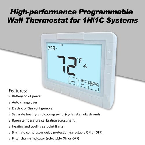 Programmable Auto Changeover Thermostat for Home, Conventional Single-Stage Systems,1 Heat/1 Cool, Extra Large Display, Smart Auto Switching,Easy-to-Use Digital Temperature Control, White Backlight